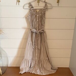 Marea by Liz Joy Beige Gingham Tie-Shoulder Maxi Dress